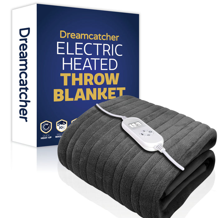 Dreamcatcher Deluxe Electric Heated Throw Over Blanket Fleece Grey