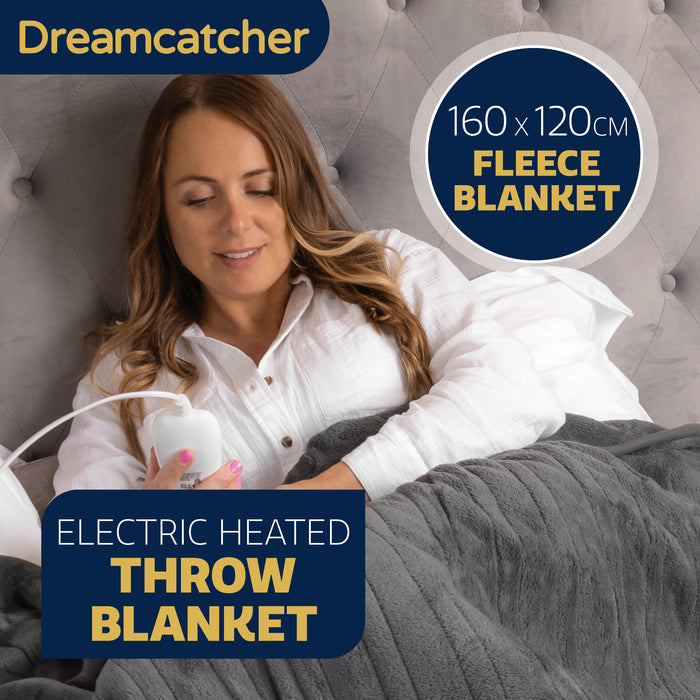 Dreamcatcher Deluxe Electric Heated Throw Over Blanket Fleece Grey