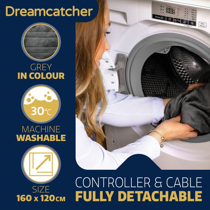 Dreamcatcher Deluxe Electric Heated Throw Over Blanket Fleece Grey