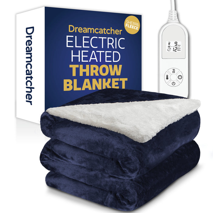 Dreamcatcher Blue Sherpa Fleece Electric Heated Throw Blanket 160 x 120cm