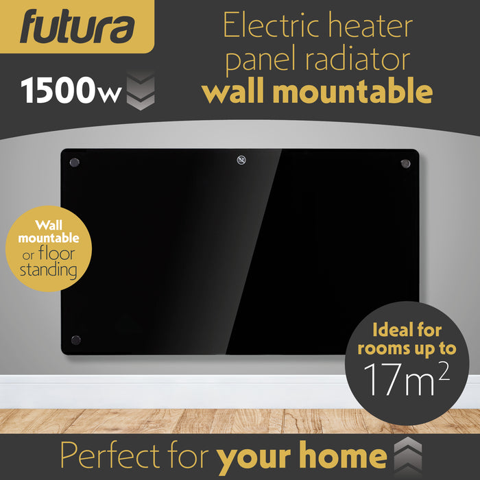 Futura 1500W Black Glass Electric Panel Heater WiFi Wall Mounted