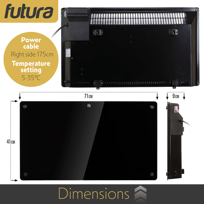 Futura 1500W Black Glass Electric Panel Heater WiFi Wall Mounted