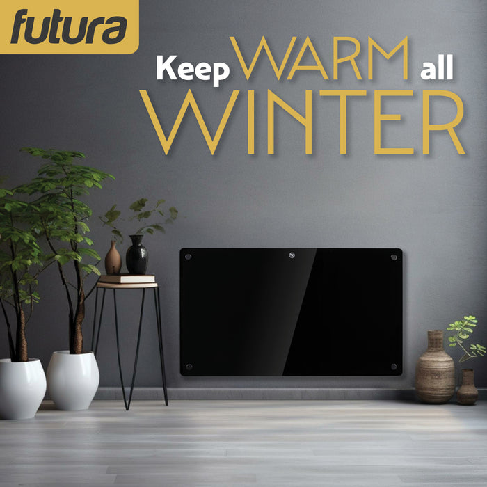 Futura 1500W Black Glass Electric Panel Heater WiFi Wall Mounted