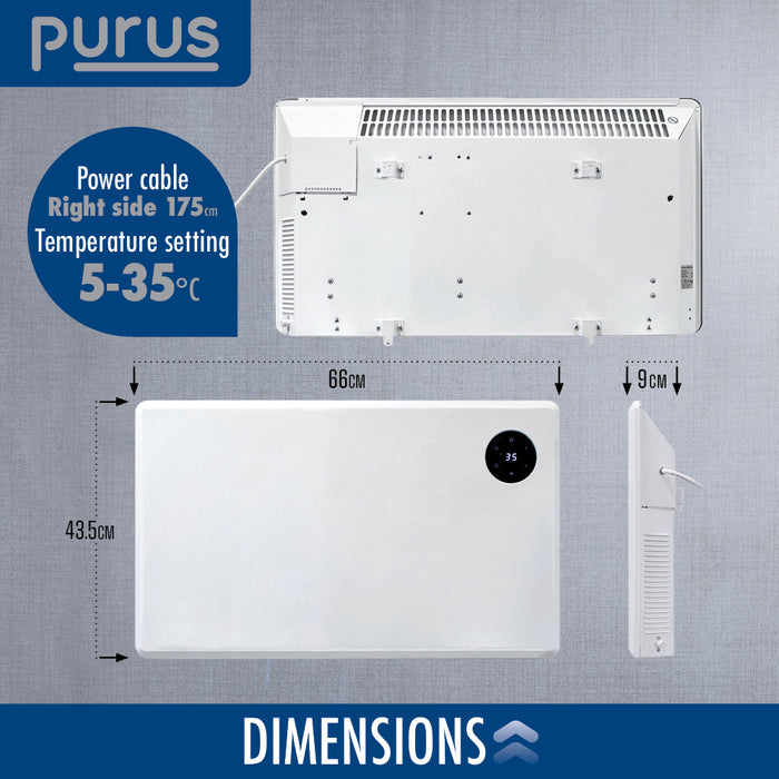 Purus 1200W White Electric Radiator Heaters WIFI Wall Mounted