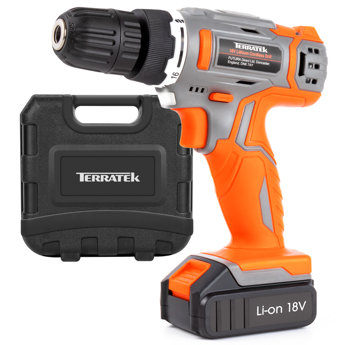 Terratek Cordless Drill 18V and Bit Set with Carry Case