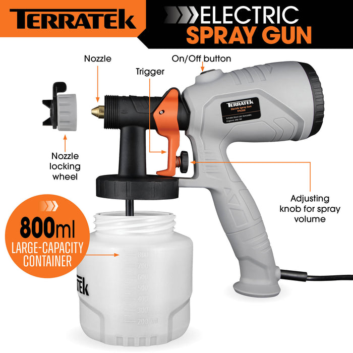 Terratek 350W Electric Fence Paint Sprayer 800ML Paint Pot