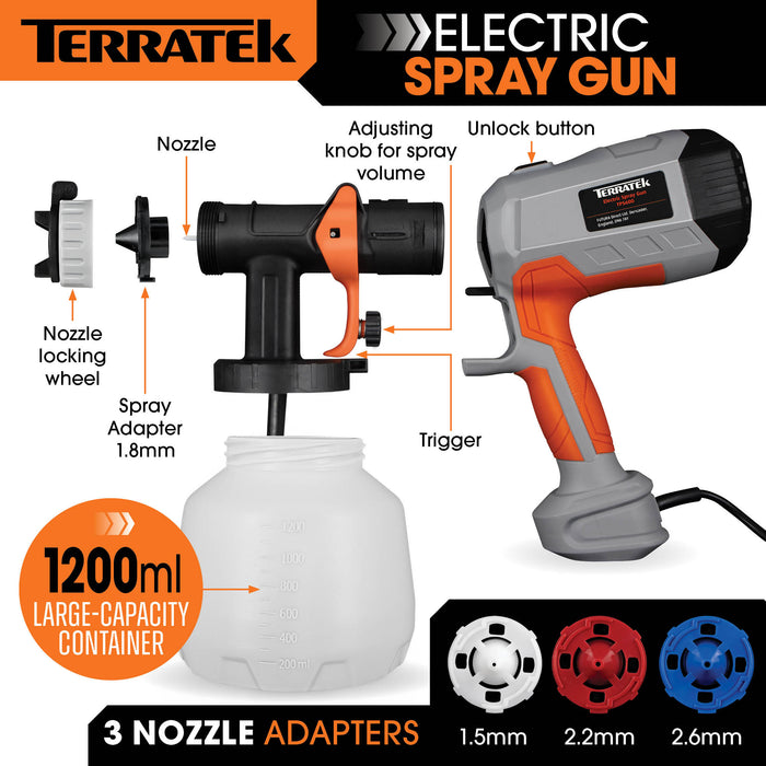 Terratek 600W Electric Fence Paint Sprayer 1200ML Paint Pot