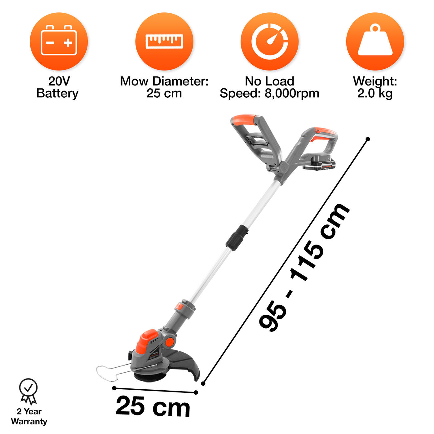 Terratek 20V Electric Cordless Strimmer Grass Trimmer Lightweight 110 ...