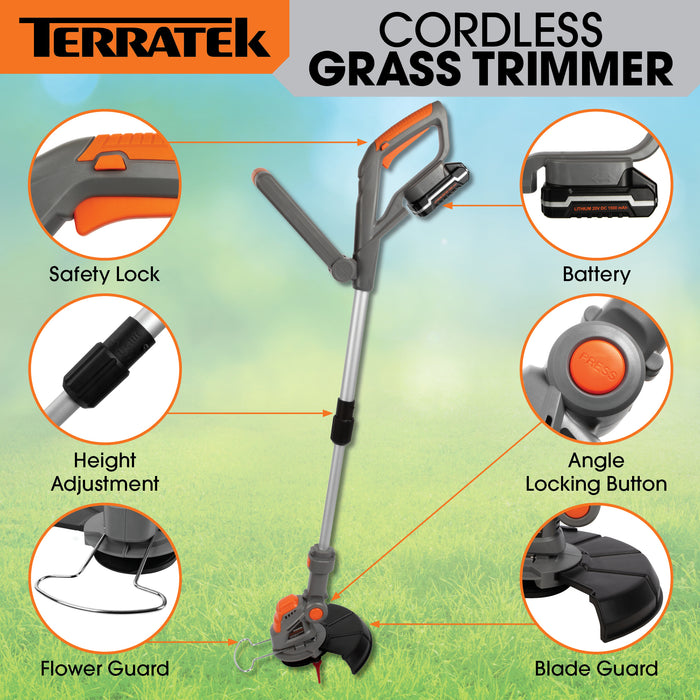 Terratek 20V Cordless Strimmer Extendable Pole Grass Trimmer