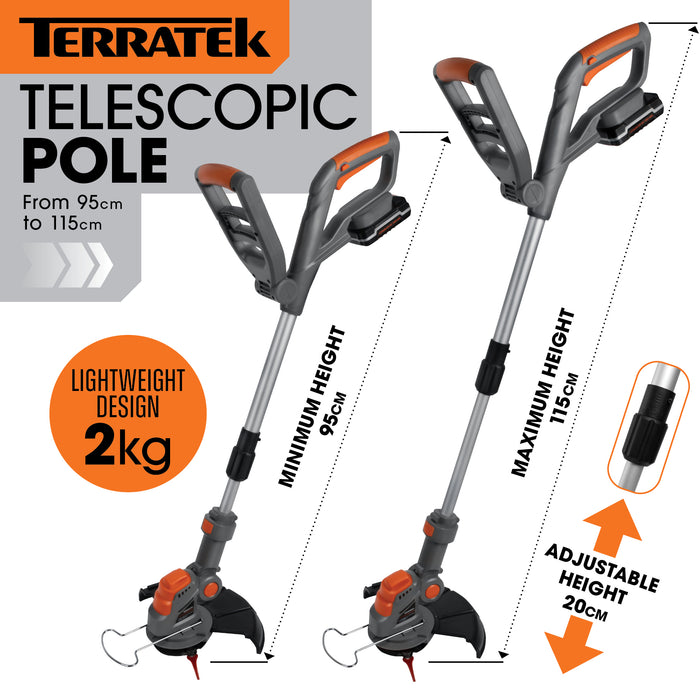 Terratek 20V Cordless Strimmer Extendable Pole Grass Trimmer